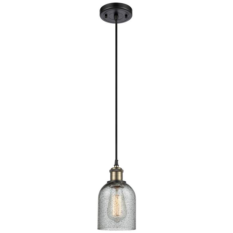 Image 1 Caledonia 5" Black Antique Brass Cord Hung Mini Pendant w/ Charcoal Sh