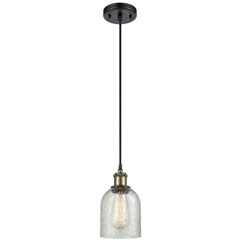 Image 1 Caledonia 5" Black Antique Brass Cord Hung Mini Pendant w/ Mica Shade