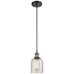 Caledonia 5" Black Antique Brass Cord Hung Mini Pendant w/ Mica Shade