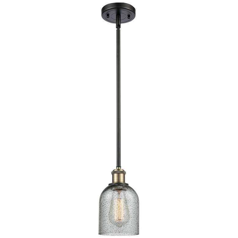 Image 1 Caledonia 5" Black Antique Brass Mini Pendant w/ Charcoal Shade