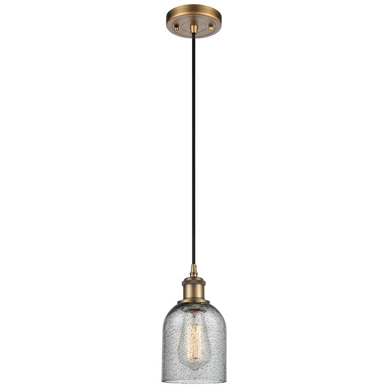 Image 1 Caledonia 5" Brushed Brass Cord Hung Mini Pendant w/ Charcoal Shade