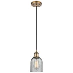 Caledonia 5" Brushed Brass Cord Hung Mini Pendant w/ Charcoal Shade