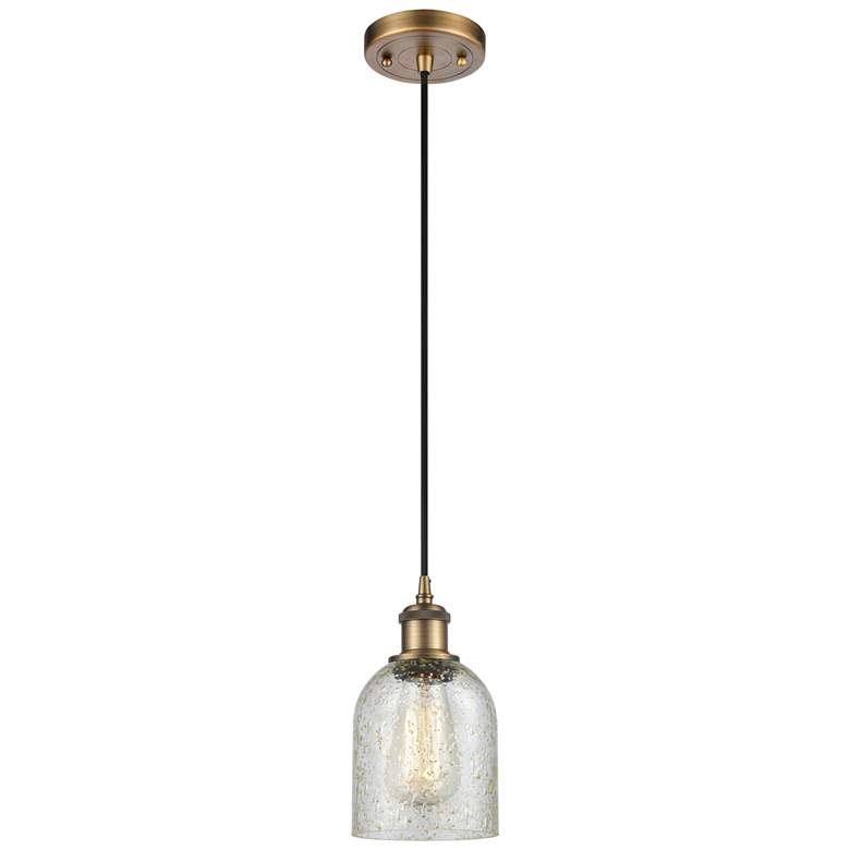 Image 1 Caledonia 5" Brushed Brass Cord Hung Mini Pendant w/ Mica Shade