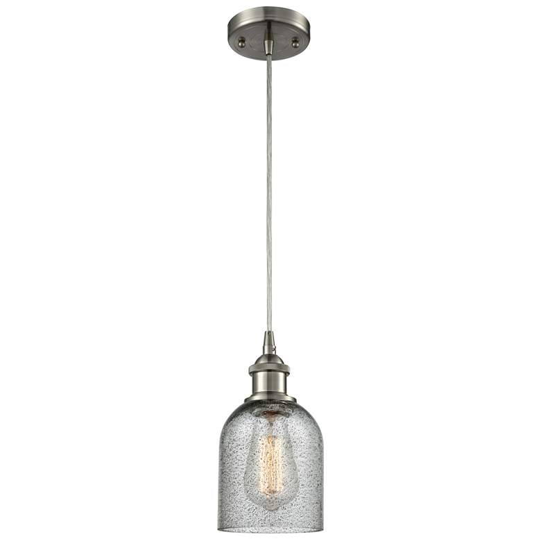 Image 1 Caledonia 5" Brushed Satin Nickel Cord Hung Mini Pendant w/ Charcoal S