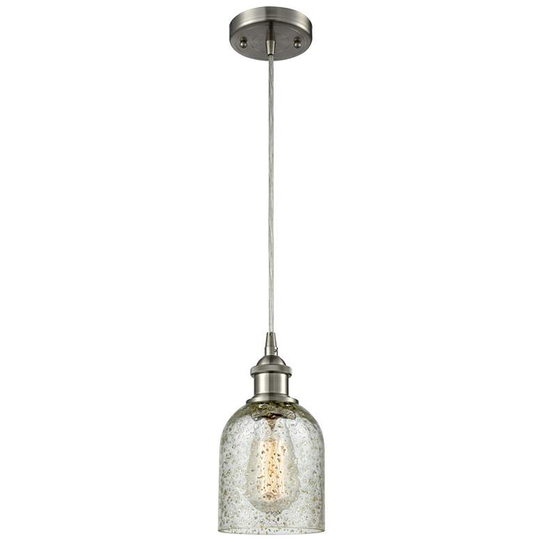 Image 1 Caledonia 5" Brushed Satin Nickel Cord Hung Mini Pendant w/ Mica Shade