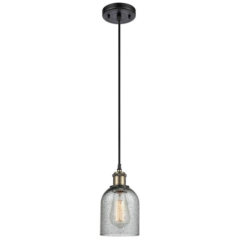 Image 1 Caledonia 5" LED Mini Pendant - Black Antique Brass - Charcoal Shade