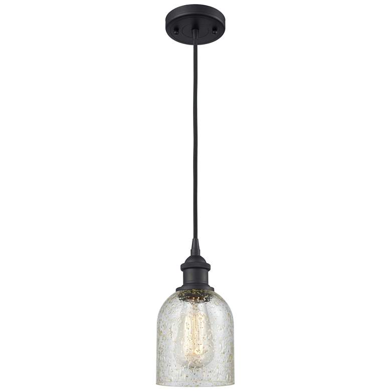 Image 1 Caledonia 5" Matte Black Cord Hung Mini Pendant w/ Mica Shade