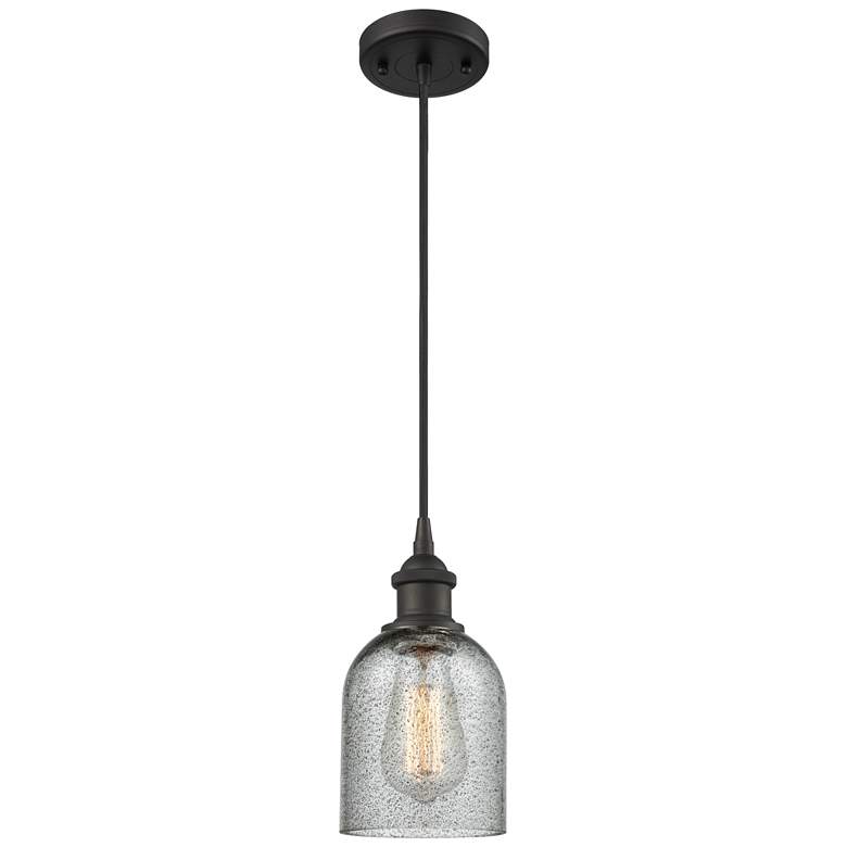Image 1 Caledonia 5" Oil Rubbed Bronze Cord Hung Mini Pendant w/ Charcoal Shad