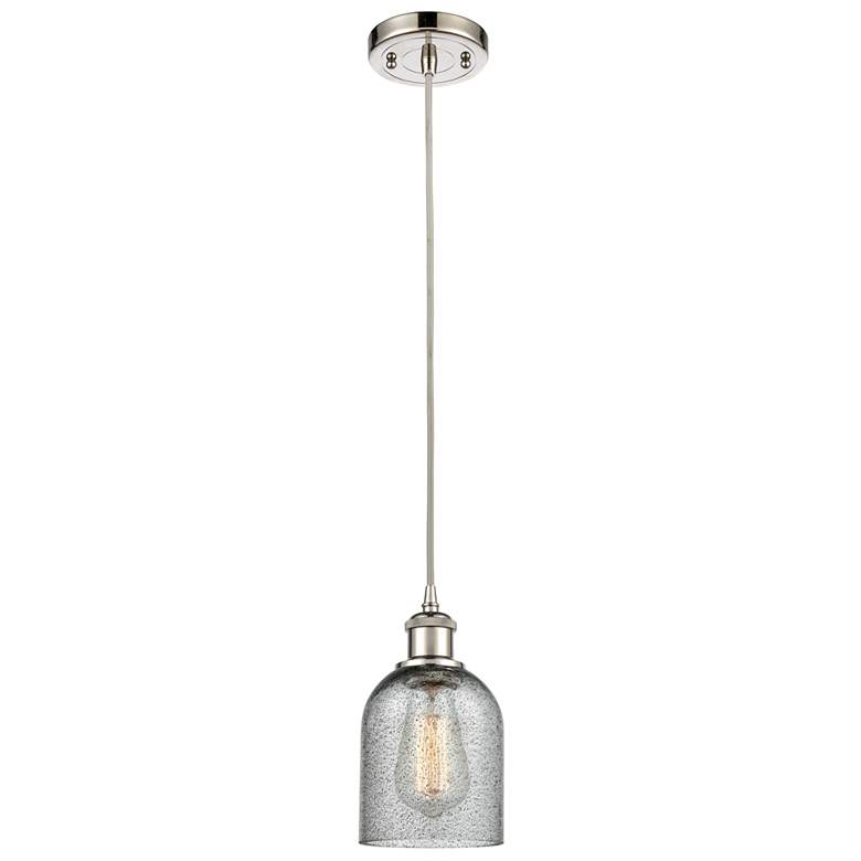 Image 1 Caledonia 5" Polished Nickel Cord Hung Mini Pendant w/ Charcoal Shade