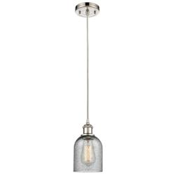 Caledonia 5" Polished Nickel Cord Hung Mini Pendant w/ Charcoal Shade