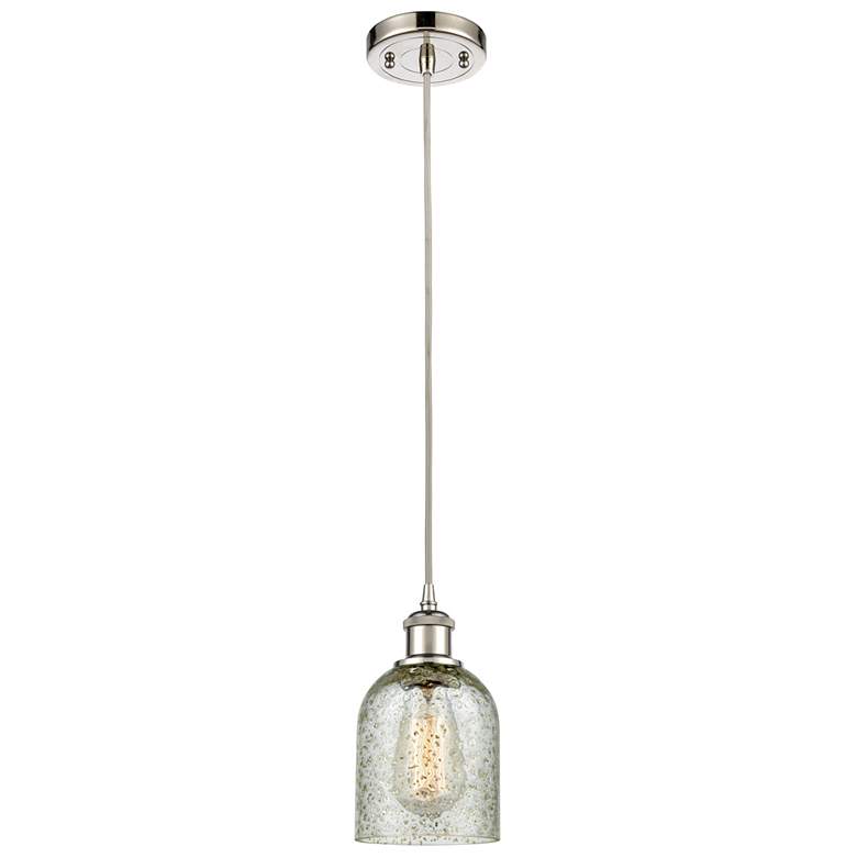 Image 1 Caledonia 5" Polished Nickel Cord Hung Mini Pendant w/ Mica Shade