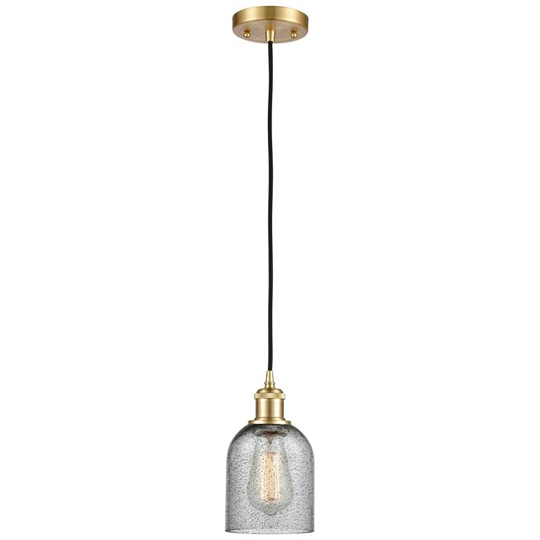 Image 1 Caledonia 5" Satin Gold Cord Hung Mini Pendant w/ Charcoal Shade