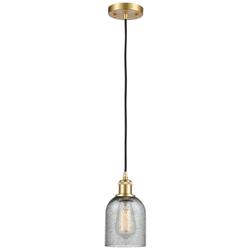 Caledonia 5" Satin Gold Cord Hung Mini Pendant w/ Charcoal Shade
