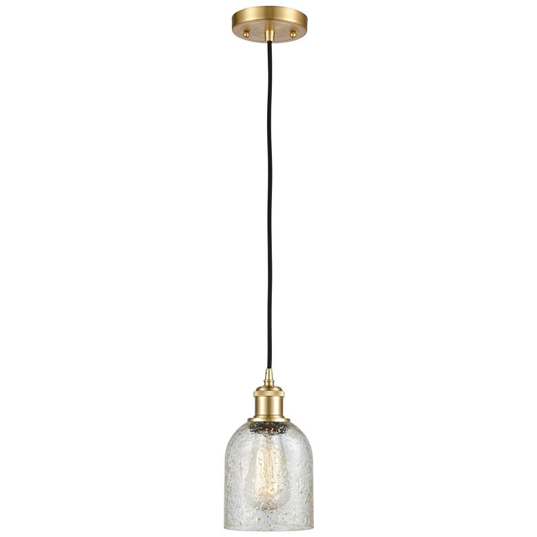 Image 1 Caledonia 5" Satin Gold Cord Hung Mini Pendant w/ Mica Shade