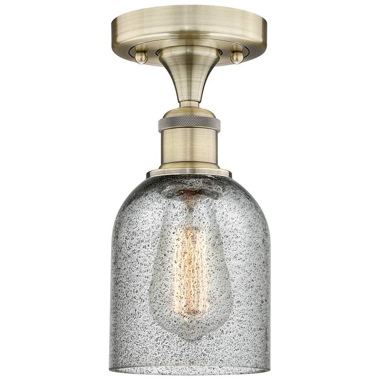 Image 1 Caledonia 5" Wide Antique Brass Flush Mount With Charcoal Glass Shade