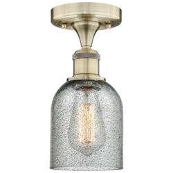 Caledonia 5" Wide Antique Brass Flush Mount With Charcoal Glass Shade