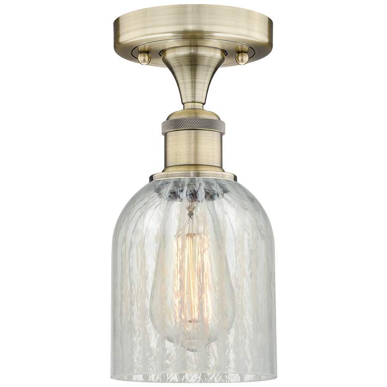 Image 1 Caledonia 5" Wide Antique Brass Flush Mount With Mouchette Glass Shade