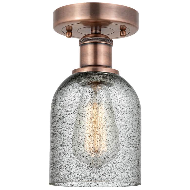 Image 1 Caledonia 5" Wide Antique Copper Flush Mount With Charcoal Glass Shade