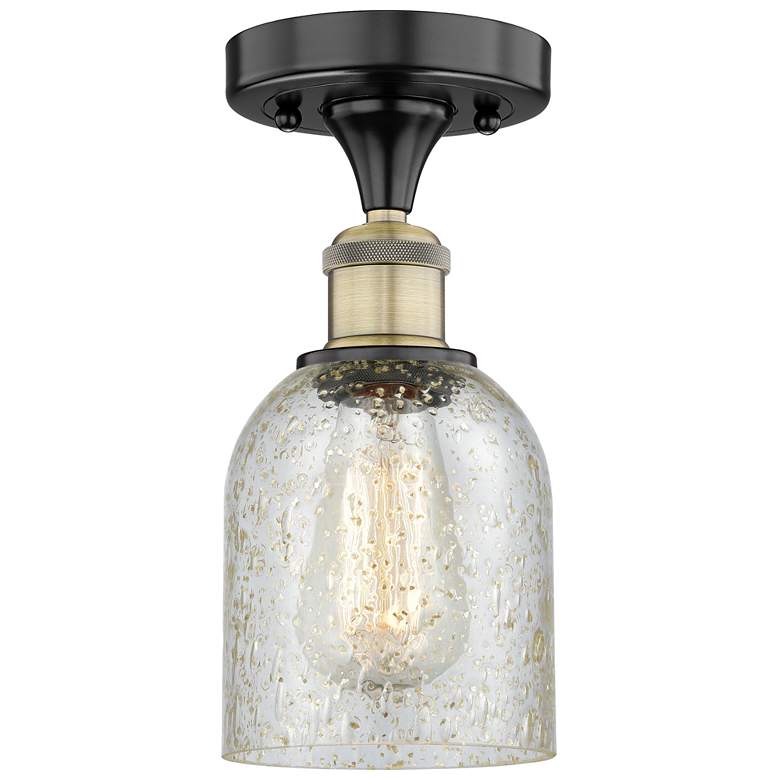 Image 1 Caledonia 5" Wide Black Antique Brass Flush Mount With Mica Glass Shad