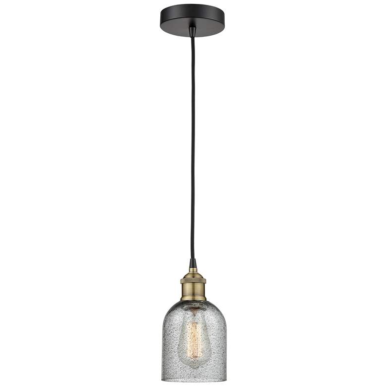 Image 1 Caledonia 5 inch Wide Black Brass Corded Mini Pendant w/ Charcoal Shade