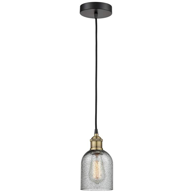 Image 1 Caledonia 5" Wide Black Brass Corded Mini Pendant w/ Charcoal Shade