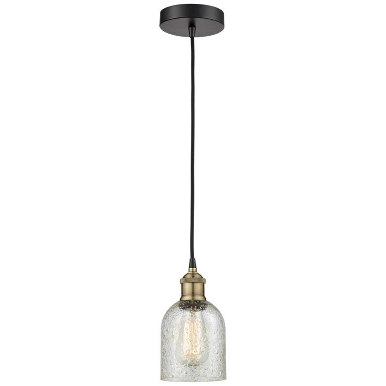 Image 1 Caledonia 5 inch Wide Black Brass Corded Mini Pendant With Mica Shade