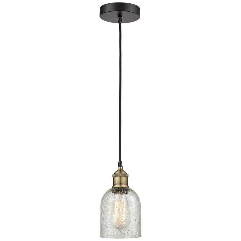 Image 1 Caledonia 5" Wide Black Brass Corded Mini Pendant With Mica Shade