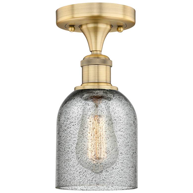 Image 1 Caledonia 5" Wide Brushed Brass Flush Mount With Charcoal Glass Shade