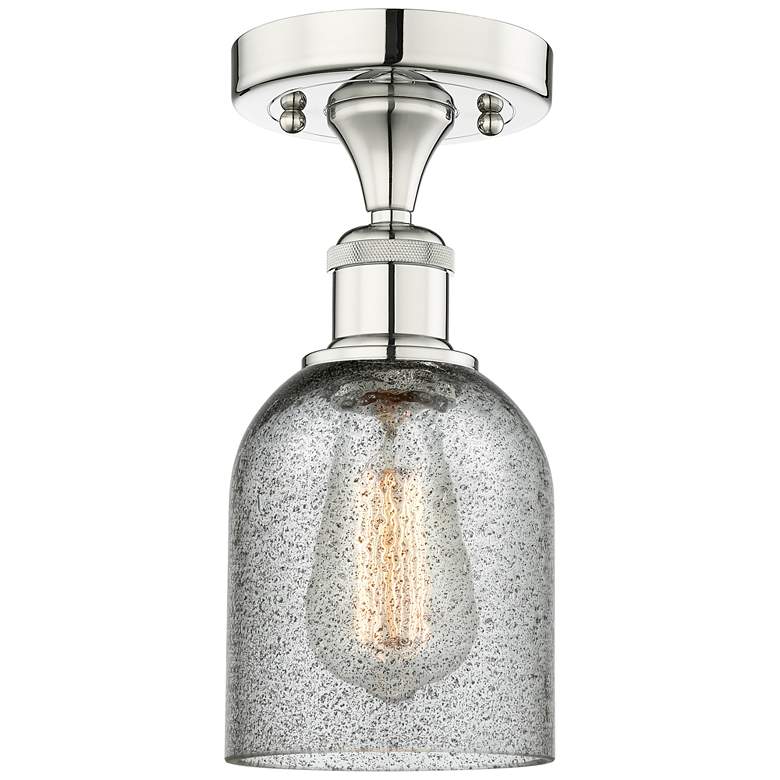 Image 1 Caledonia 5" Wide Polished Nickel Flush Mount With Charcoal Glass Shad
