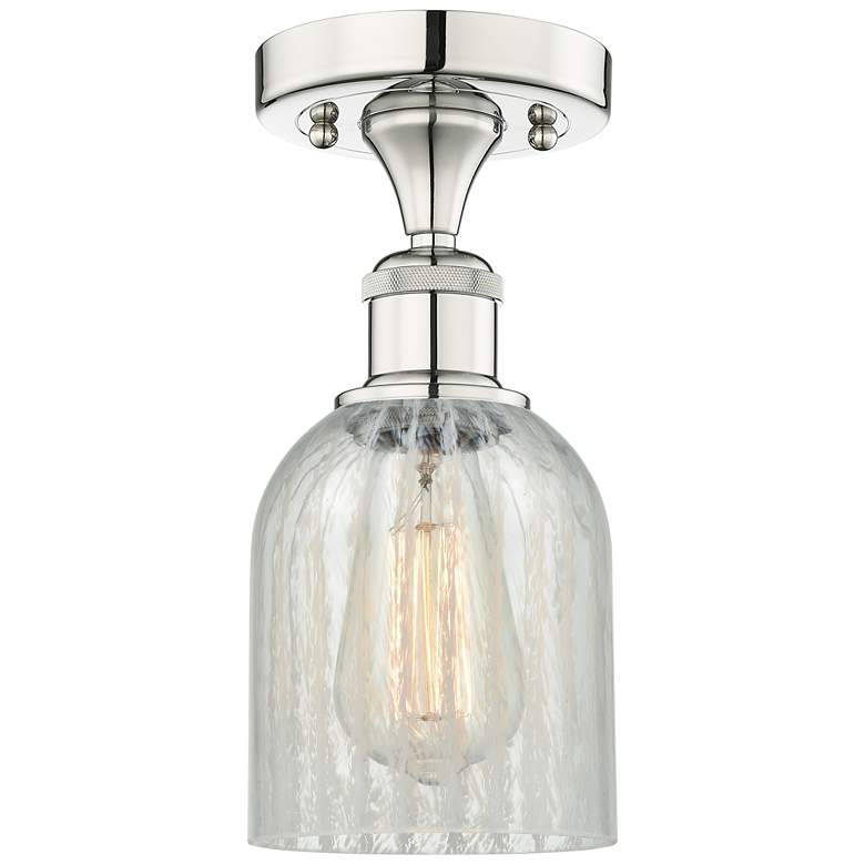 Image 1 Caledonia 5" Wide Polished Nickel Flush Mount With Mouchette Glass Sha