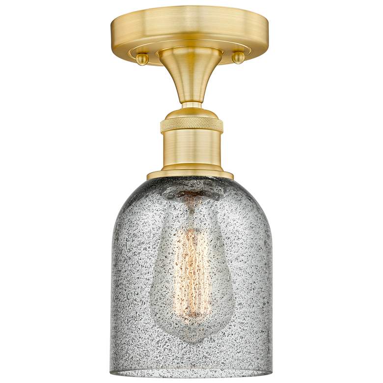 Image 1 Caledonia 5" Wide Satin Gold Flush Mount With Charcoal Glass Shade