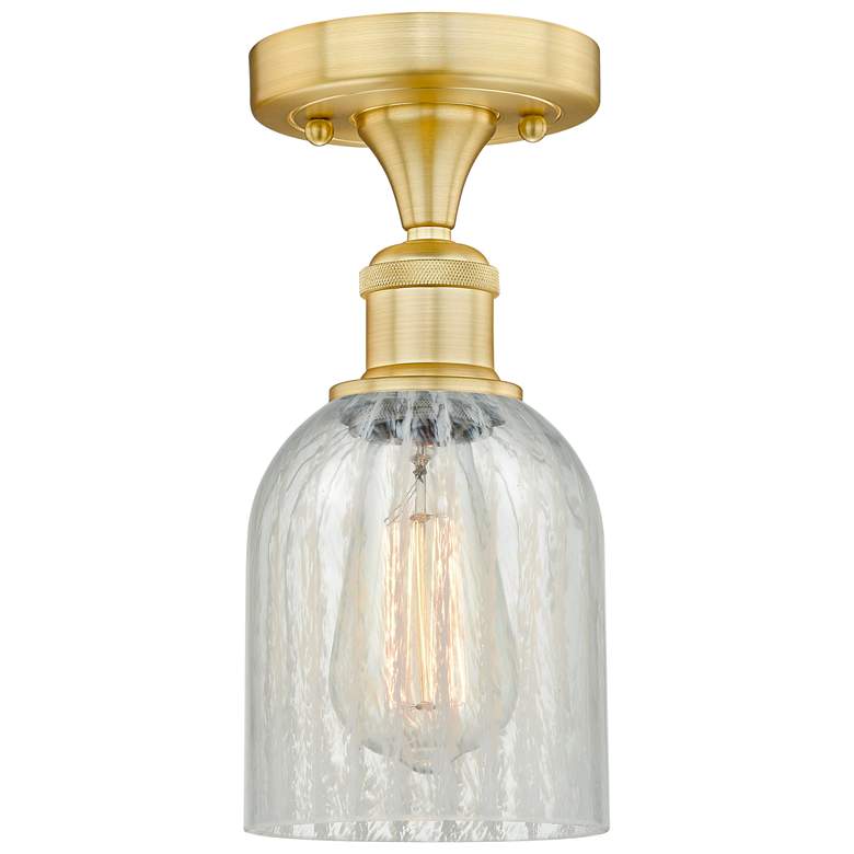 Image 1 Caledonia 5" Wide Satin Gold Flush Mount With Mouchette Glass Shade