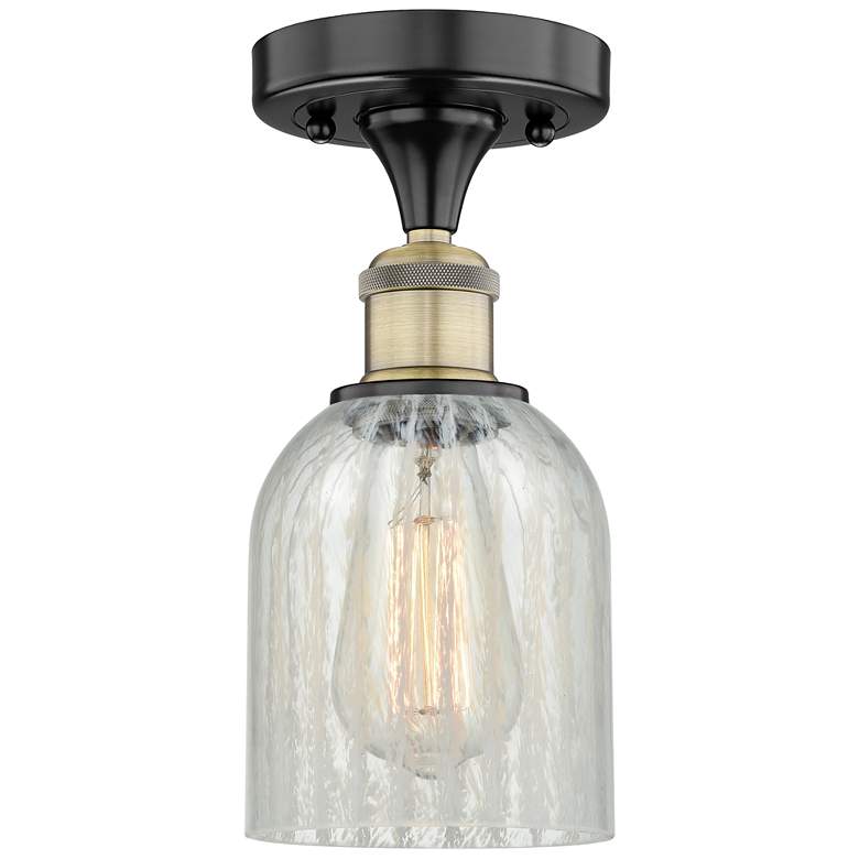 Image 1 Caledonia 5"W Black Antique Brass Flush Mount With Mouchette Glass Sha