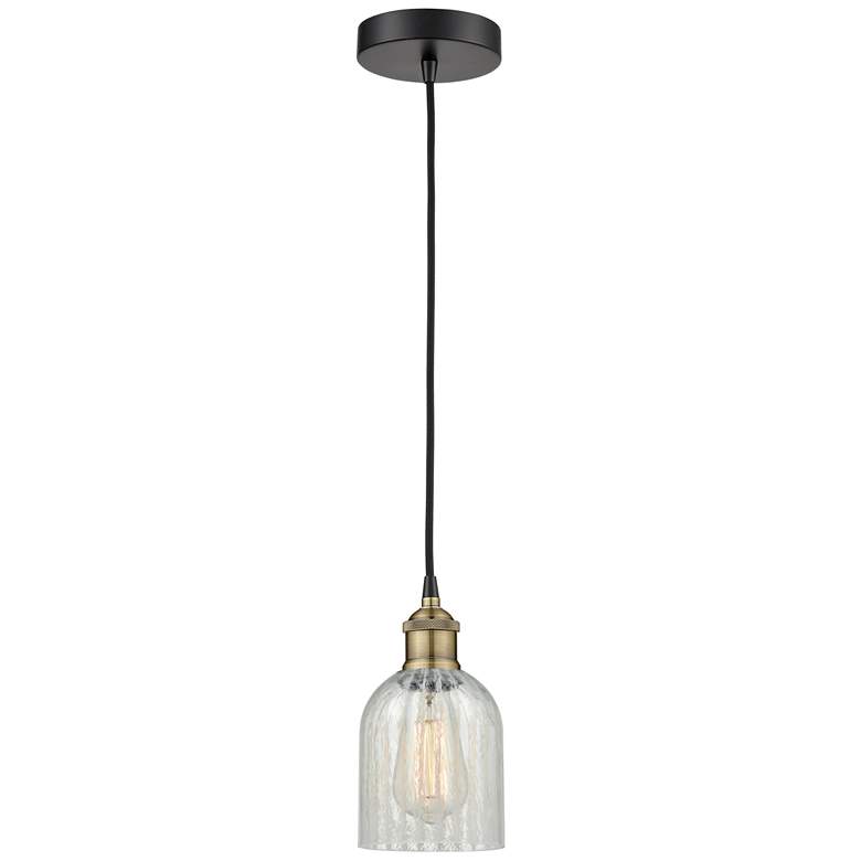 Image 1 Caledonia 5 inchW Black Brass Corded Mini Pendant w/ Mouchette Shade