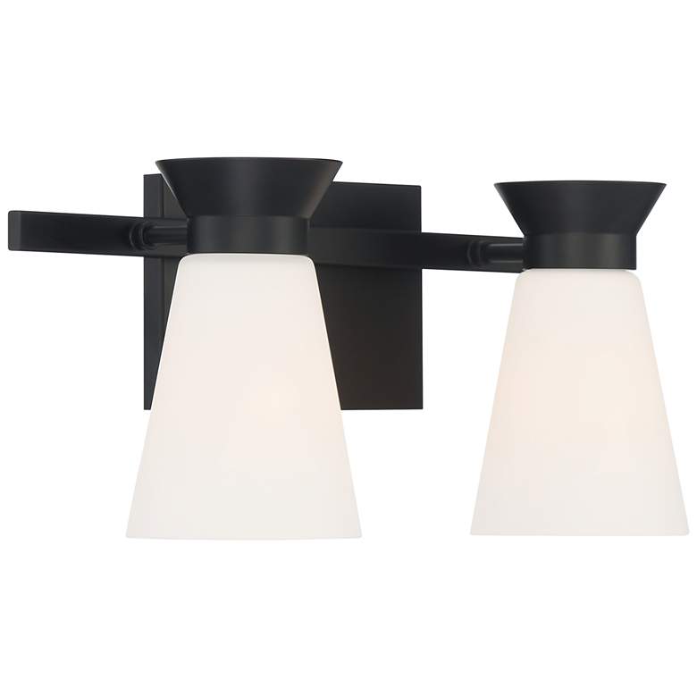 Image 1 Caleta; 2 Light; Vanity; Black Finish with Frosted Cylindrical Glass
