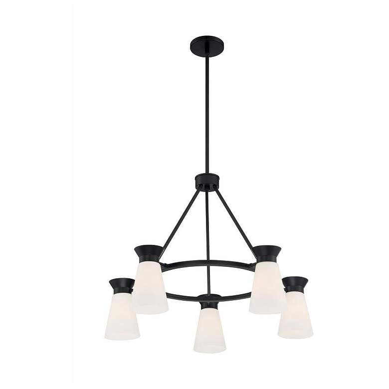 Image 1 Caleta; 5 Light; Chandelier; Black Finish with Frosted Cylindrical Glass