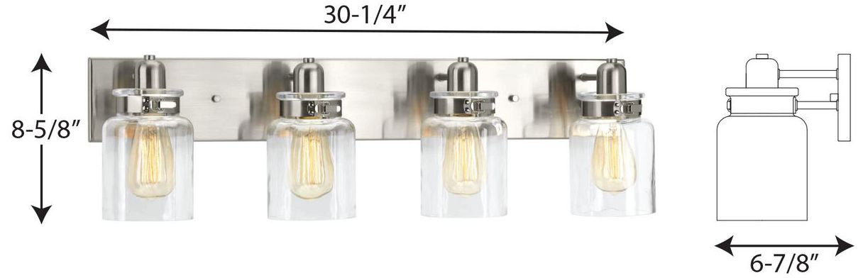 Calhoun Collection Four-Light Clear Glass Farmhouse Bath Vanity Light