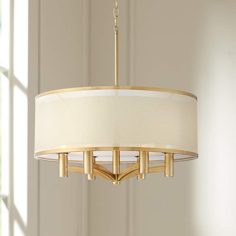 Caliari 22&quot; Wide Modern Luxe Double Shade Gold Drum Pendant Light