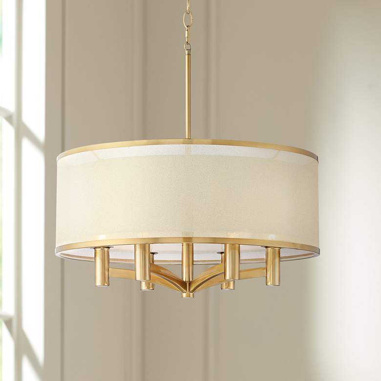 Image 1 Caliari 22 inch Wide Modern Luxe Double Shade Gold Drum Pendant Light