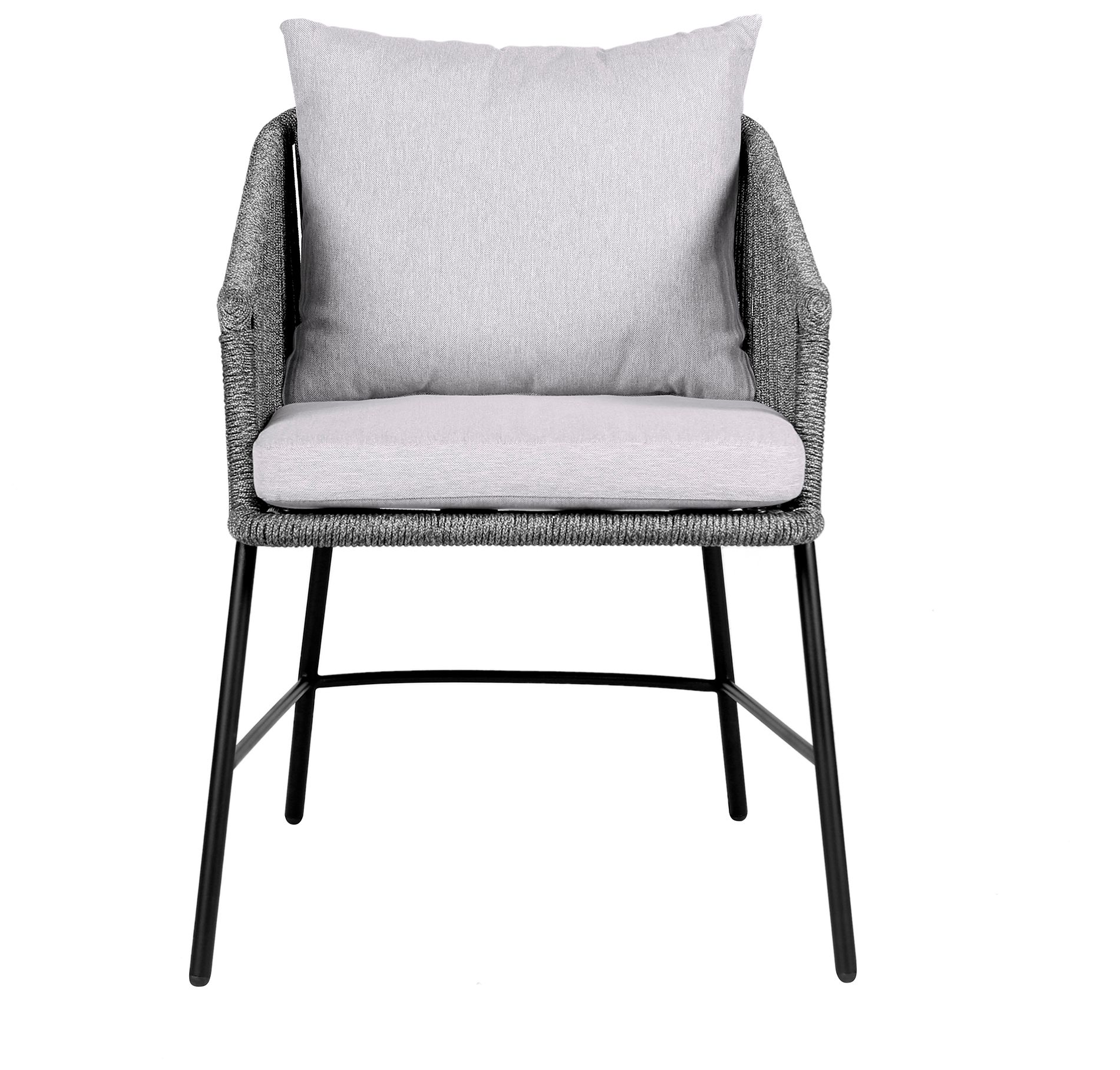 Image 3 Calica Outdoor Patio Dining Chair in Black Metal and Grey Rope more views