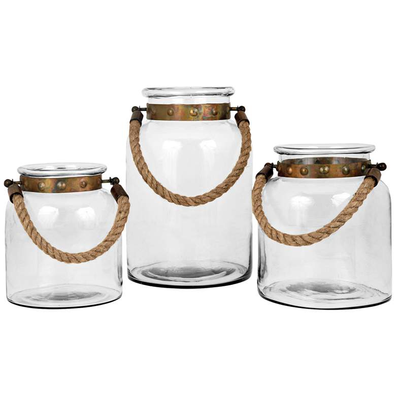 Image 1 Calico Copper Clear 3-Piece Lantern Pillar Candle Holder Set