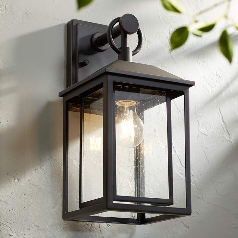 Califa 15 1/4&quot; High Bronze Textured Glass Outdoor Lantern Wall Light