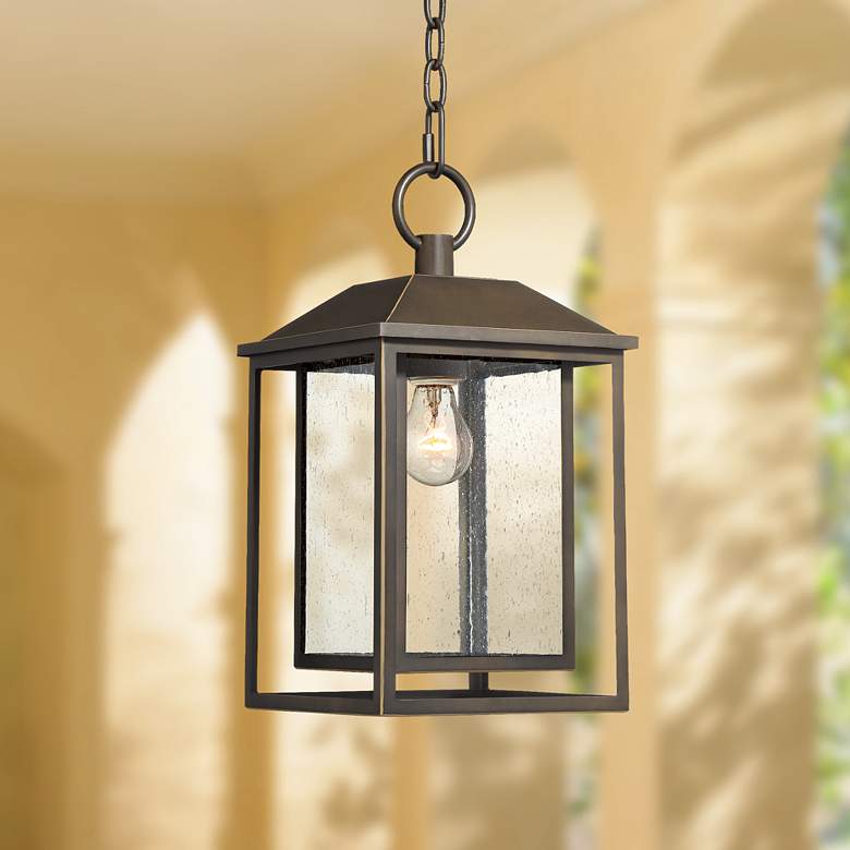 Image 1 Califa 16 3/4"H Bronze Textured Glass Outdoor Hanging Light