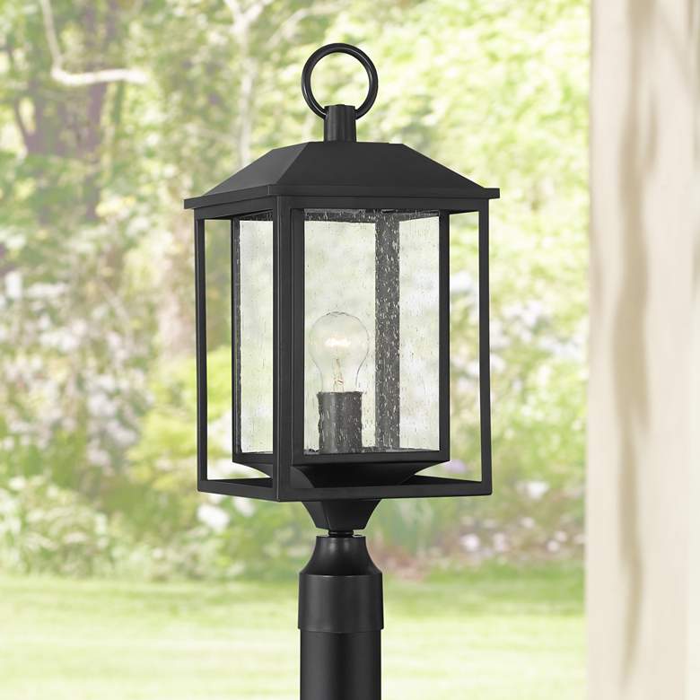 Image 1 Califa 21 3/4 inch High Black and Seeded Glass Outdoor Lantern Post Light