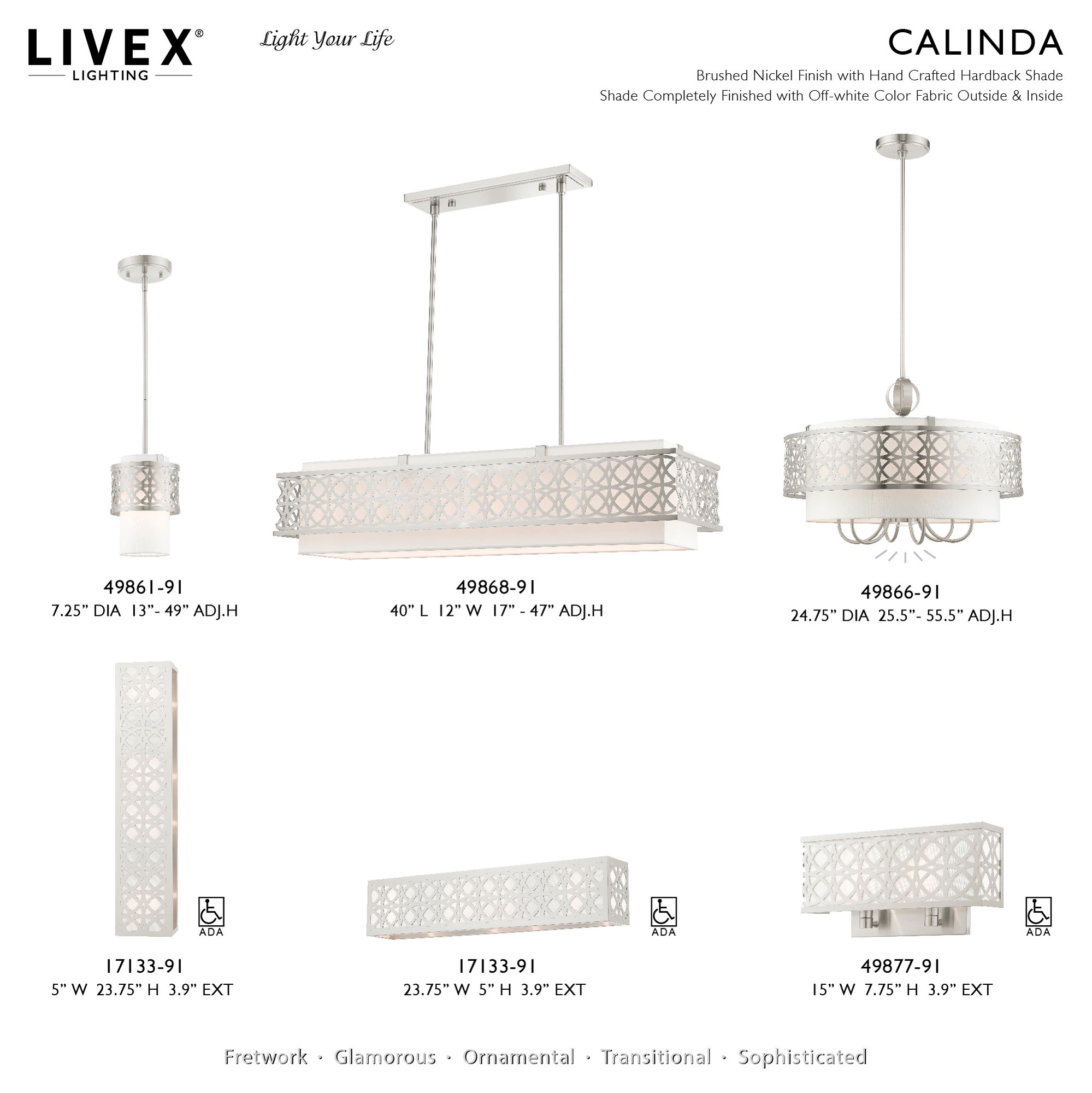 Calinda 4 Light Brushed Nickel ADA Vanity Sconce