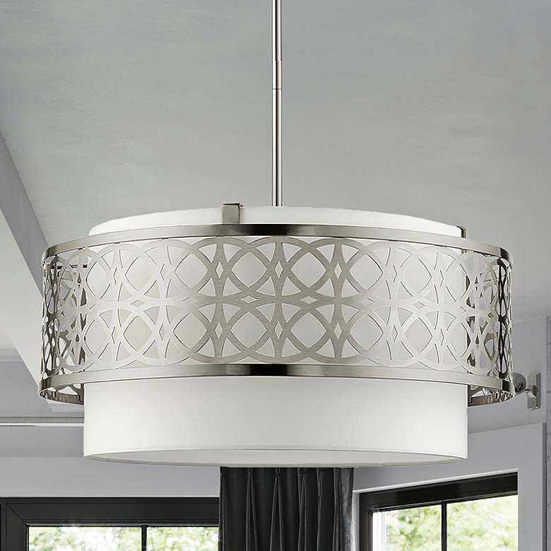 Image 2 Calinda 4 Light Brushed Nickel Pendant Chandelier