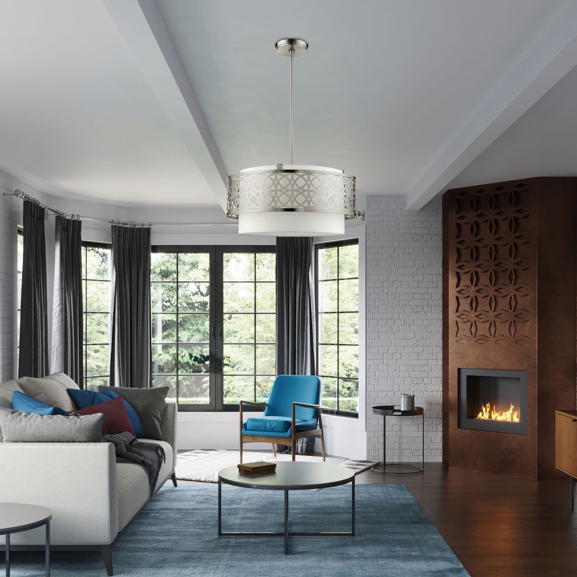 Calinda 4 Light Brushed Nickel Pendant Chandelier in scene