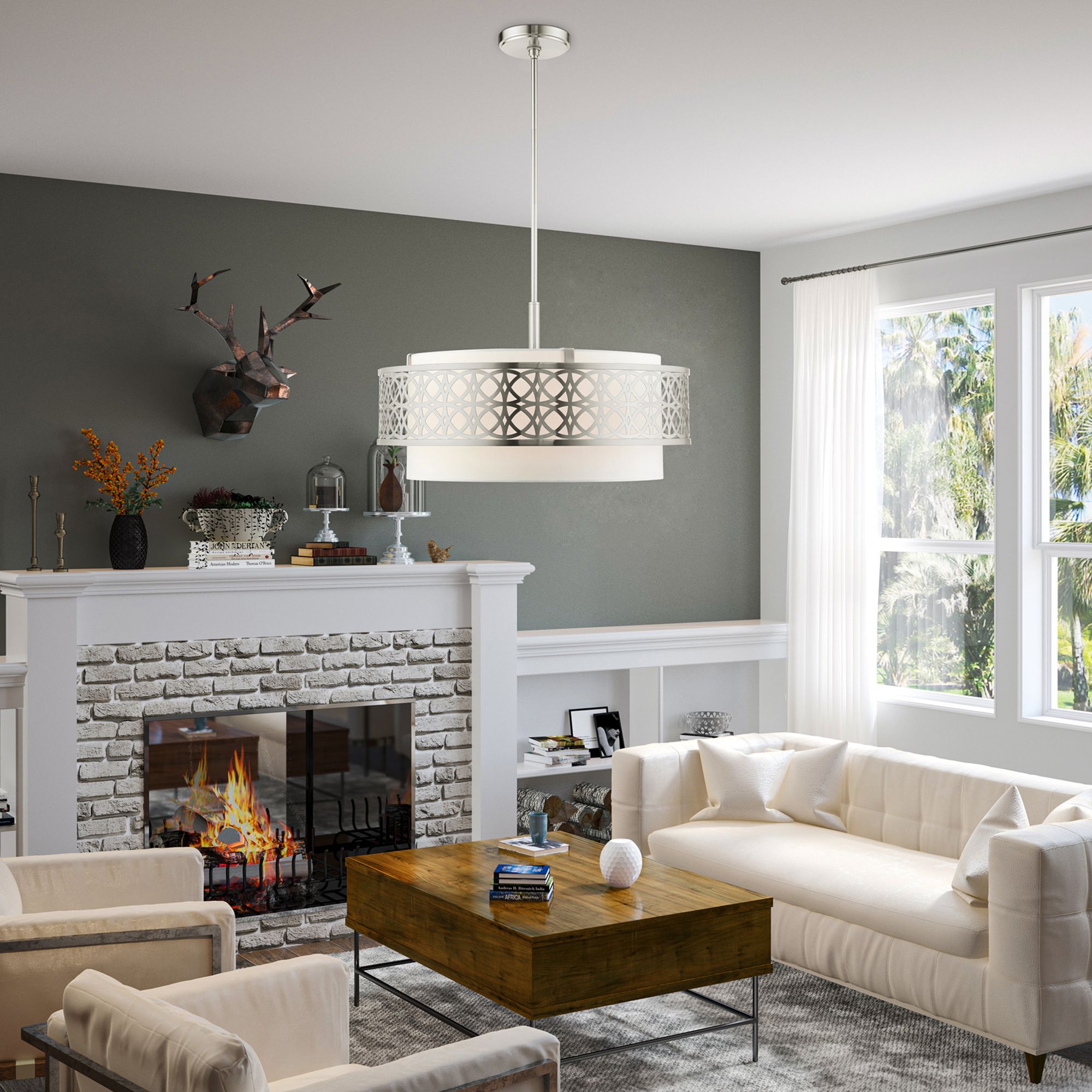 Calinda 5 Light Brushed Nickel Pendant Chandelier
