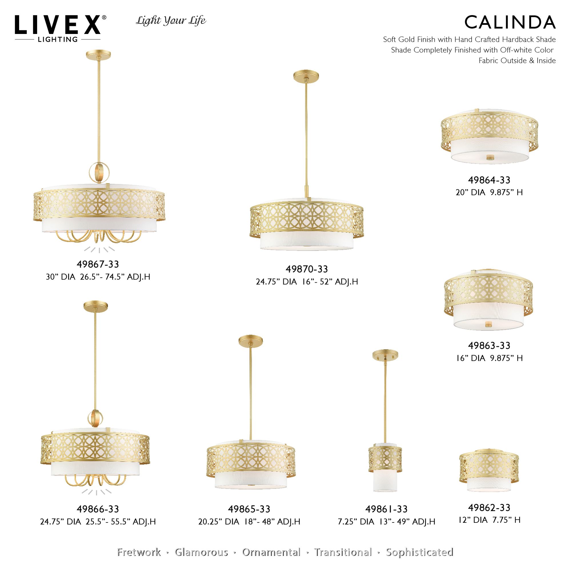 Calinda 9 Light Soft Gold Pendant Chandelier