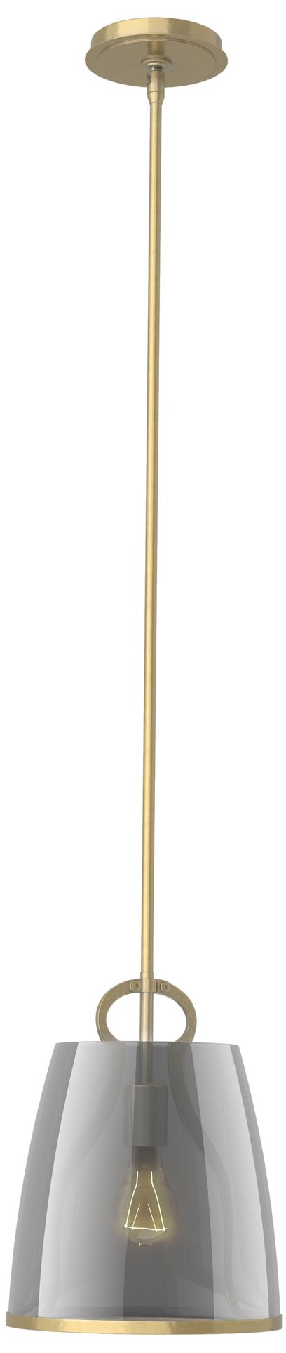 Caliper 10" Wide Modern Brass Pendant w/ Plated Smoke Glass